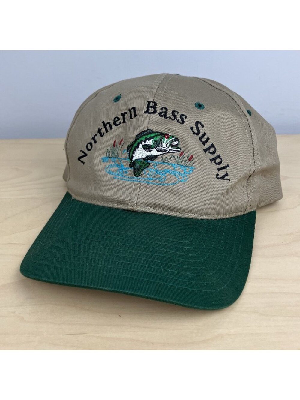 Vintage Northern Bass Supply Snapback Trucker Hat Embroidered Logo Khaki Green